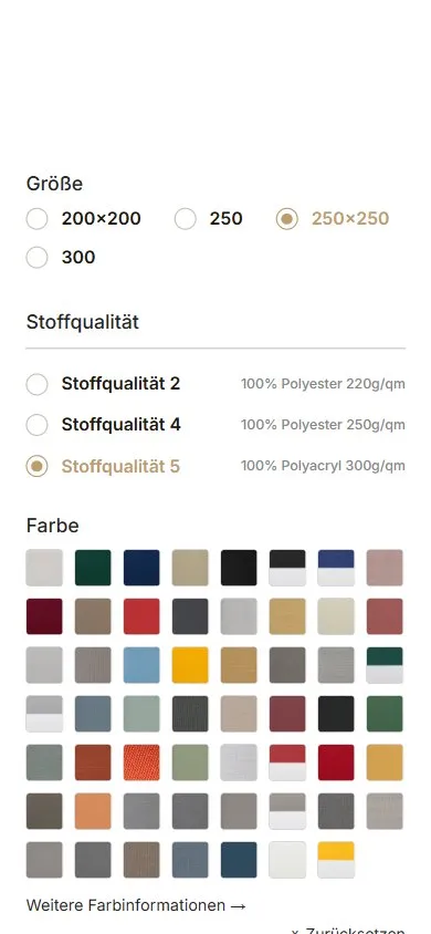 Schirm-Auswahl auf dem Handy.