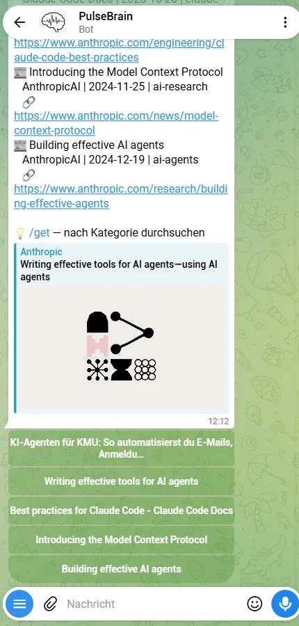 Die letzten Einträge der Wissensbasis, jeder Eintrag lässt sich öffnen.